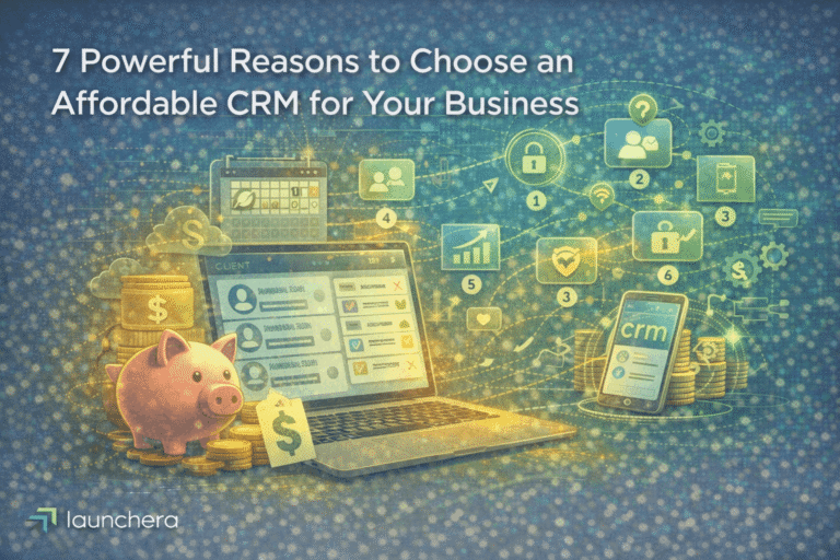 Affordable CRM software concept showing business dashboard, customer management system, and cost-effective CRM solution for growing companies