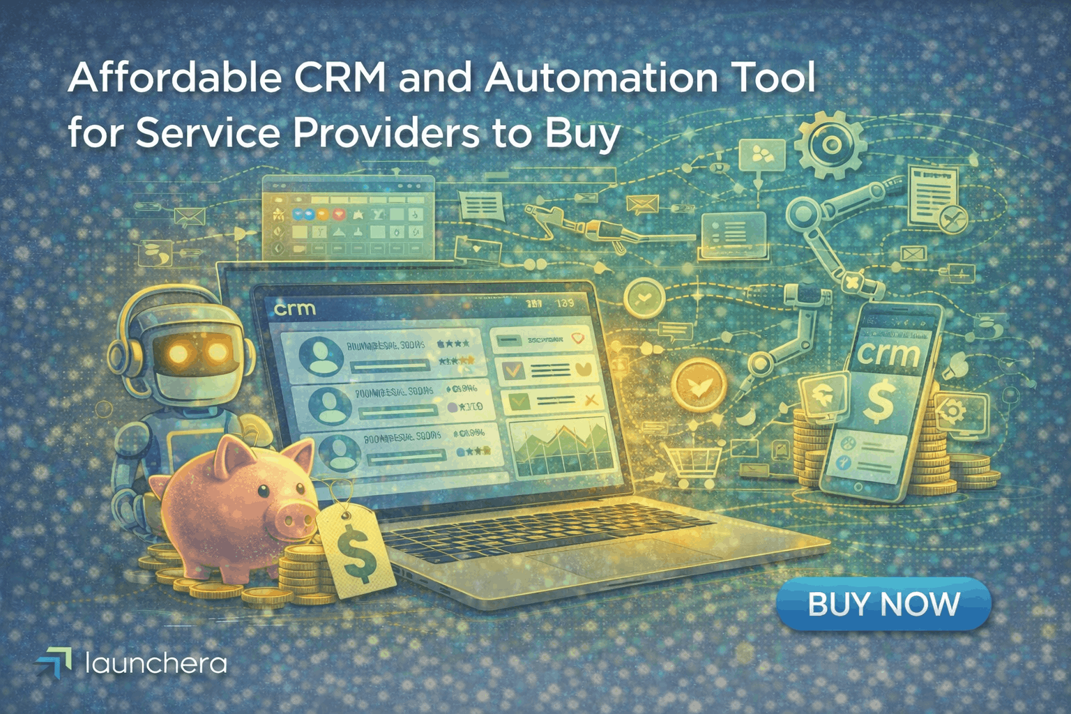 Affordable CRM and automation tool for service providers showing client management dashboard, workflow automation, and business growth system