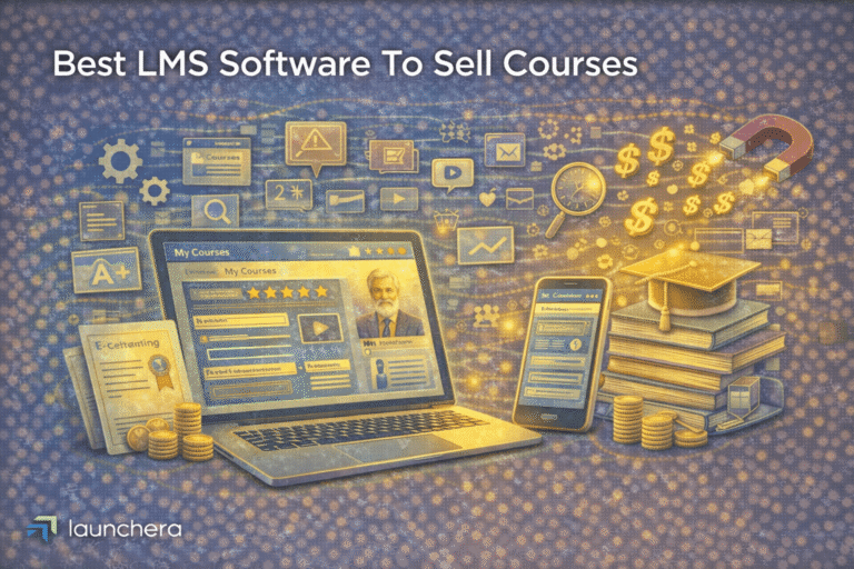 LMS software to sell courses showing online course platform, student dashboard, digital payments, and course management system