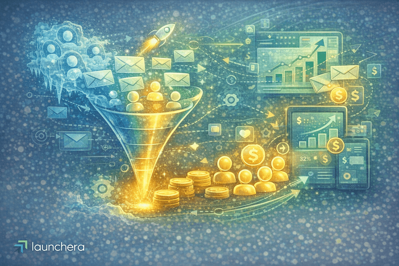 Cold leads converting into paying customers through automated sales funnel and marketing automation system