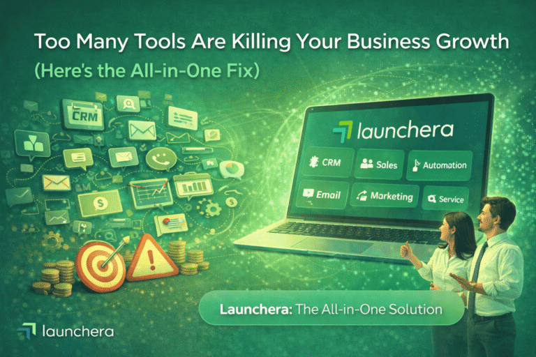 Business overwhelmed by multiple software tools replaced by an all-in-one automation platform improving growth and efficiency